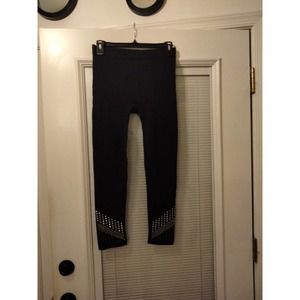 Blue stretchable black leggings gold silver studs women size large